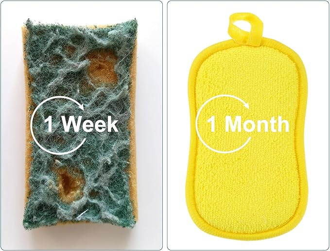 uxcell Multipurpose Kitchen Dish Sponge Scrubber 10 Pcs Non Scratch Microfiber Sponges Scouring Pads Sponges Scrub for Washing Dishes Cleaning Kitchen Yellow