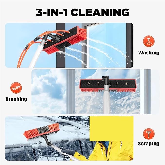 Solar Panel Cleaning Brush Hydraulic Pole Cleaning Kit 180° Rotating Window Cleaner With Telescopic Handle Removable Brush Head RoofWater Fed Pole