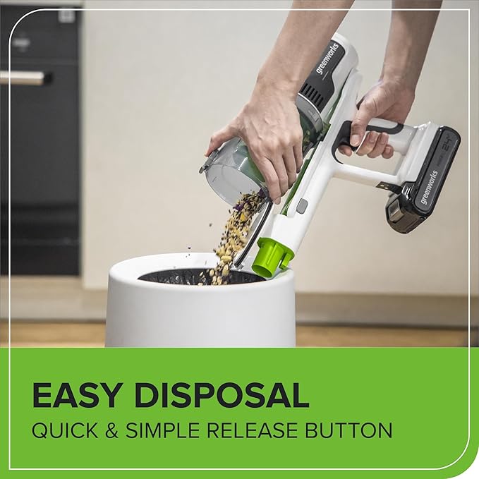 Greenworks 24V Brushless Cordless Stick Vacuum Lightweight Handheld Pet Anti-Allergen HEPA Filtration Hard Floor Carpet Car 4Ah Battery and 30-Minute Charge Time (White)
