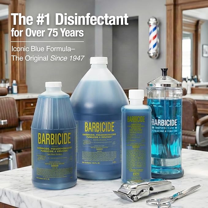 BARBICIDE Half Gallon Disinfectant Concentrate – 2 Pack | EPA-Registered Hospital-Grade Germicide for Salons &amp Barbershops | Anti-Rust Solution for Shears Combs &amp Professional Tools