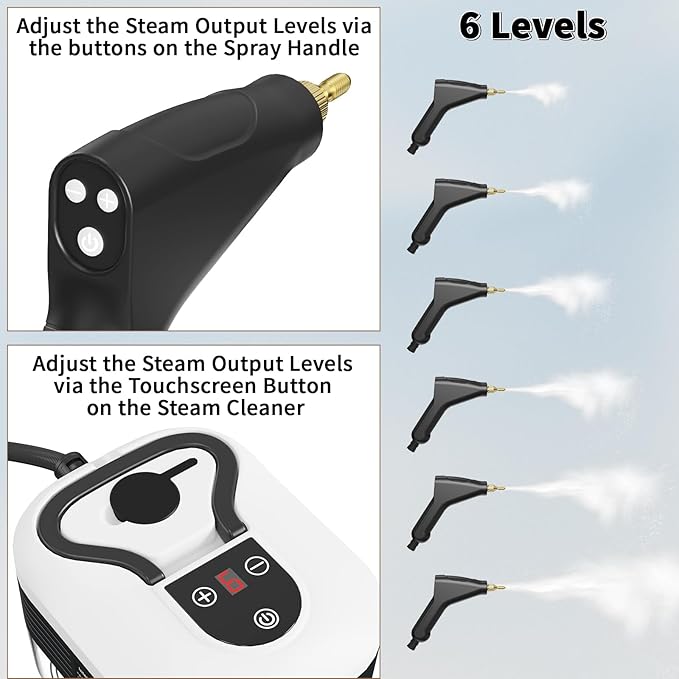 Portable Steam Cleaner 2500W Pressurized Handheld Steam Cleaner with 1.2L Water Tank 6 Levels Steam Output 15s Fast Heating Steamer for Cleaning Home Furniture Bathroom Car Detailing (White)