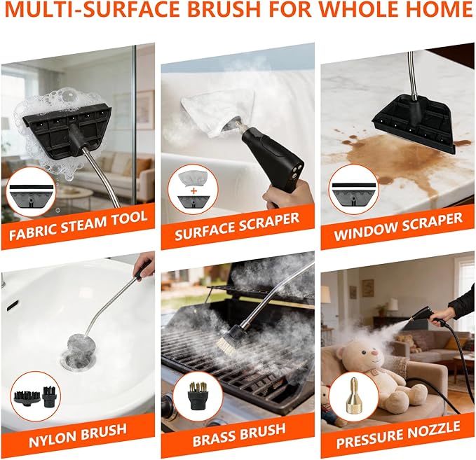 Steam Cleaner for Home &amp Car - 1200ML Water Tank 15s Heat-Up Portable Steamer for Cleaning 6 Level Handheld Steam Cleaner for Car Detailing with 6 Accessories for Furniture Grease Carpet Grout