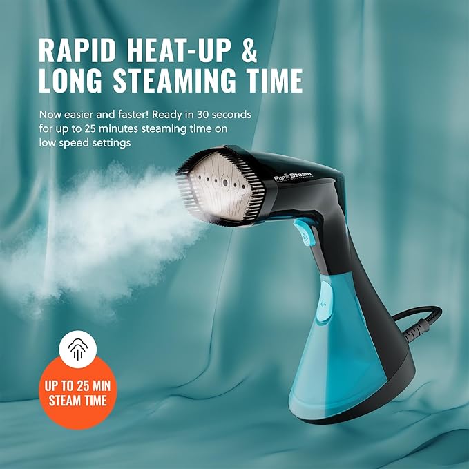 PurSteam Handheld Garment Steamer for Clothes – Powerful Wrinkle Remover with 3 Steam Settings Large Removable Water Tank and Fast Heat-Up – Portable Fabric Steamer for Home &amp Travel