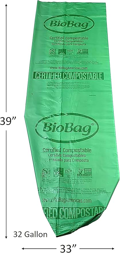 BioBag (USA) The Original Compostable Bag 32 Gallon 120 Count 100% Certified Compostable Trash Bag Liners for Food Waste Extra Strong and Durable Trash Bag