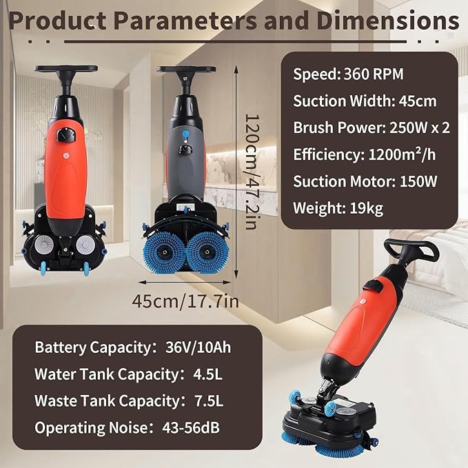 Carpet Cleaning Machine and Floor Scrubber 360 RPM Dual-Brush Rotary Floor Washer Cordless Design Mini Floor Cleaner 13000 ft²/h Efficient Cleaning for Commercial Spaces Schools Offices White