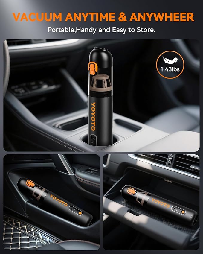 Car Vacuum Handheld Vacuum Cordless with 21000Pa Powerful Suction &amp 3 Modes 4-in-1 Portable Hand Held Mini Vacuum Cleaner Rechargeable Ultra Light for Car Home Office (Black)