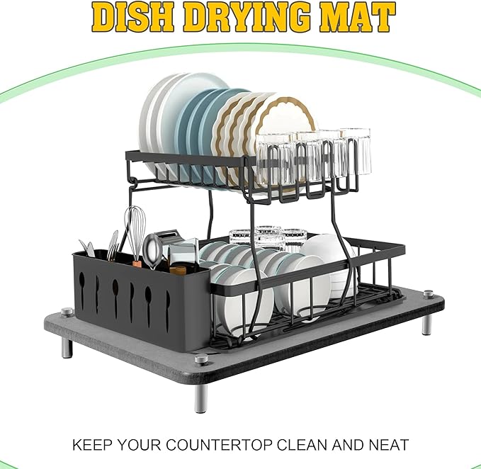 CSD Quick Drying Stone Mat for Kitchen Counter - Super Absorbent &amp Non Slip Dish Drying Mats - Diatomaceous Earth Sink Tray Mat - Drying Pad - 15.7 × 11.8 Inches
