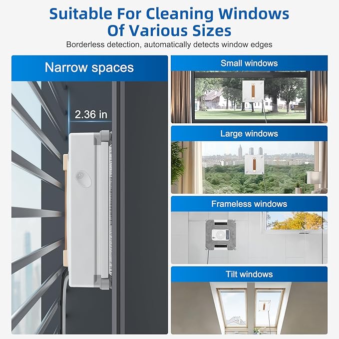 Window Cleaning Robot 3000Pa Auto Automatic anti-slip system Three intelligent cleaning path modes Ultrasonic automatic dual-direction water spray system Cleans glass tiles marble and wood panels