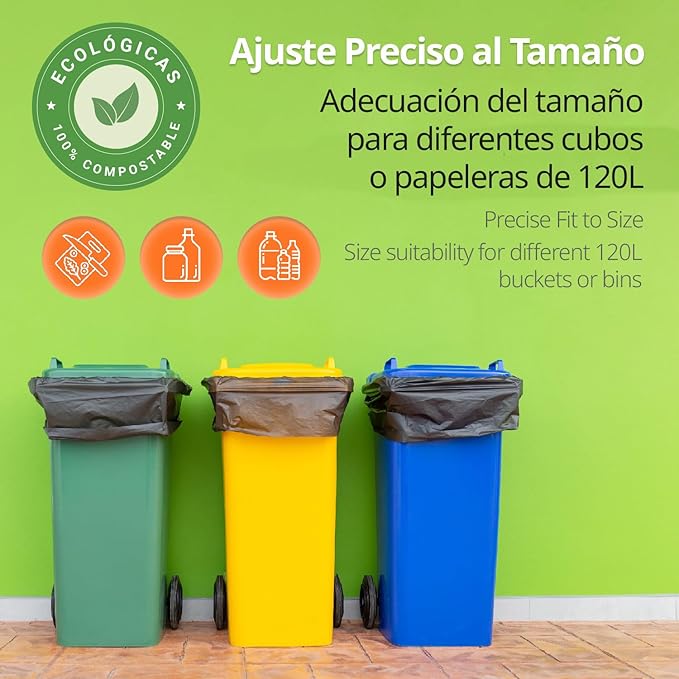 Waste Bags Trash Bags 120L Durable 100% Recycled and Recyclable Material Leakproof Plastic Bags Suitable for All Types of Waste 85 x 105 cm – Ophituria (30 Bags 120L)