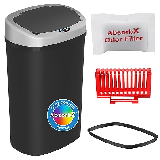 iTouchless 13 Gallon Automatic Trash Can with Sensor 2.0 Technology &amp Odor Filter – Touchless Slim Space-Saving Design for Hygiene-Conscious Homes Offices &amp Busy Families – Black Durable Pl