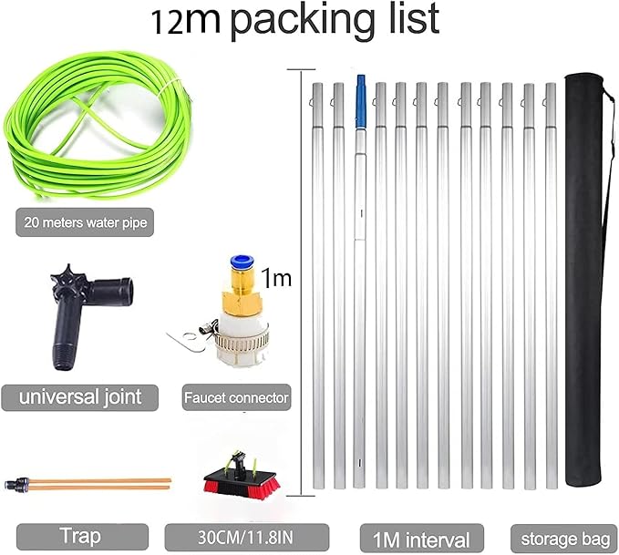 Cleaning Photovoltaic and Solar PanelsWindow Clean Glass Wall Cleaning 5-12m Washing Set Equipment Extension Pole Cleaning for Trucks Windows 12m Rod 30cm Brush Head