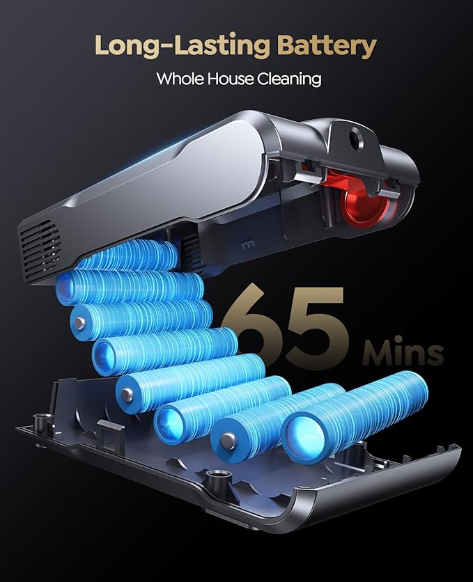 Cordless Vacuum Cleaner 600W/50KPA/65Mins(ECO Mode) Vacuum Cleaners for Home Self-Standing Stick Vacuum with Wall Mount Charging and Auto Mode Handheld Vacuum for Pet Hair/Carpet/Floor