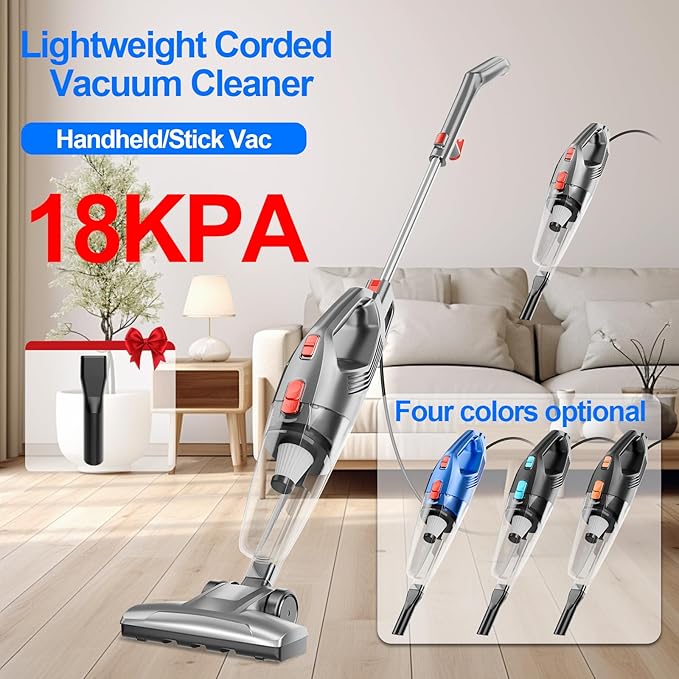 KIKETECH Stick Vacuum Cleaner Corded 22 Ft with Powerful Suction Adjustable Lightweight Bagless Vacuum with HEPA Filter for Hard Floor.（3881323865-3）