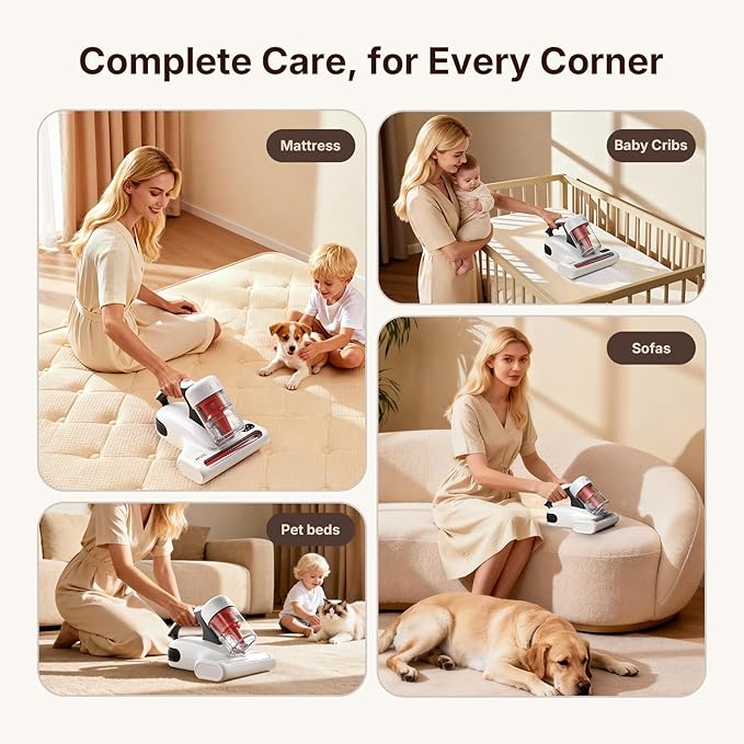 JIGOO J200 Improve Sleep Mattress Vacuum Cleaner Uv Sanitizing Deep Cleaning Bed Vacuum Non-Destructive Fabrics 99.9% Effective Filtration for Allergy Sufferers