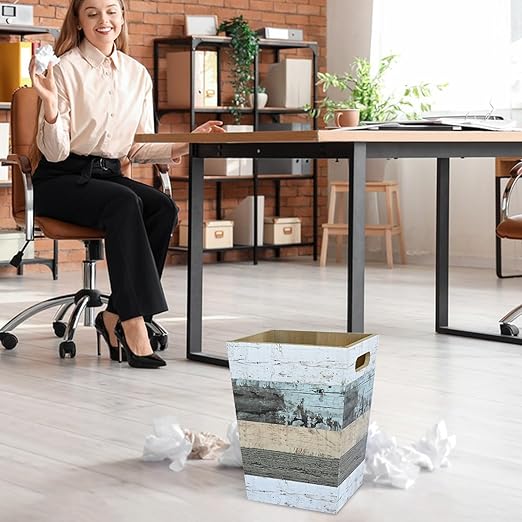 2 Pack 1.5/2.5 Gallons Wood Trash Can Set Rustic Style Wastebasket with Handles Farmhouse Rectangular Garbage Can Waste Basket Small Trash Bin for Bedroom Bathroom Kitchen Office