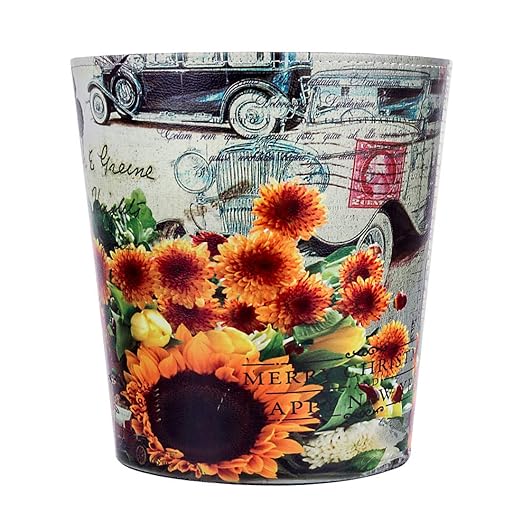 Leather Trash Can Retro Decorative Waste Basket 10L Capacity Small Waste Paper Basket Waterproof Garbage Can for Bathroom Bedroom Office Kitchen and Living Room - Sunflower