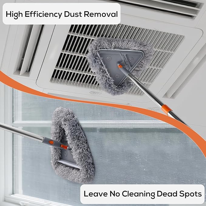 Wall &amp Base Board Cleaner Tool with 360°Rotating Mop Head 180°Folding Design for Effortless Baseboards/Ceilings/Wall Cleaning - Adjustable Long Handle Multi-Surface Scrubber &amp Duster