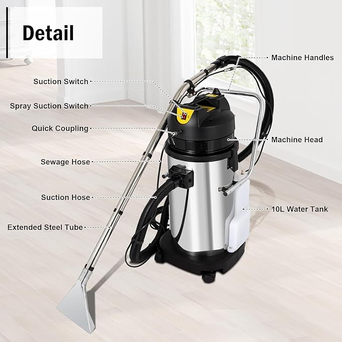 30L/40L/60L Commercial Carpet Cleaning Machine 3 in 1 Professional Extractor Upholstery Wet Dry Vacuum Cleaner Portable Spot Cleaner for Hotels Offices 30L