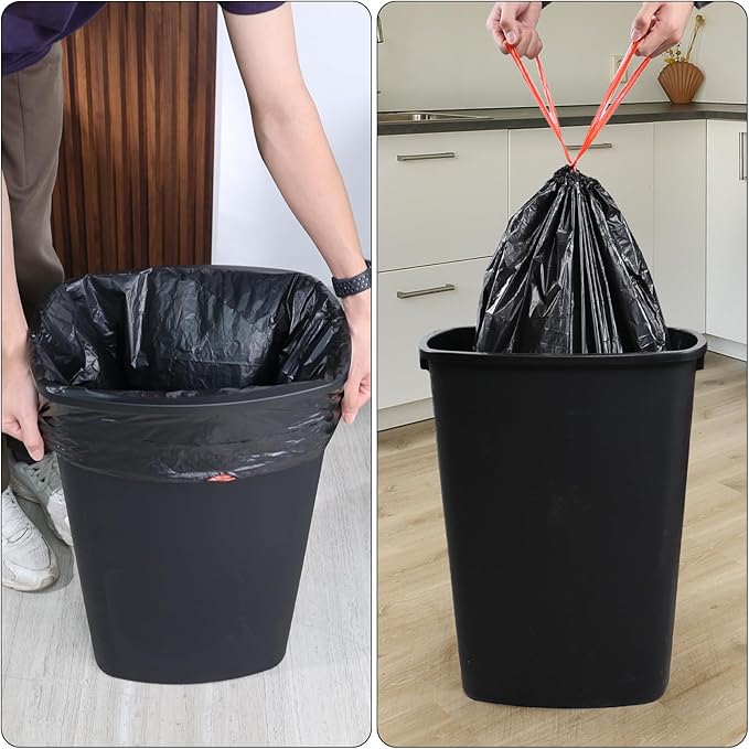 208 Counts 13-15 Gallon Drawstring Tall Kitchen Trash Bags Strong Garbage Can Liners Black