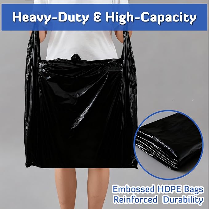 100 Pack 30'' x 18'' x 6'' Extra Large Black Plastic Shopping Bags(0.8 Mil Thick) Reusable Heavy Duty Large T-shirt Grocery Bags Bulk with Handles for Restaurant Retail Business