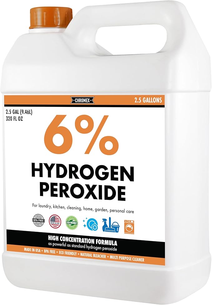 Chromex 6 Percent Hydrogen Peroxide Food Grade Home Kitchen Bath Cleaner Laundry Whitening 2.5 Gallons