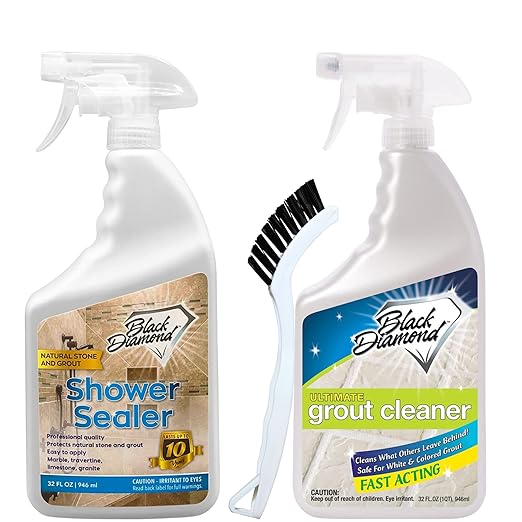 Natural Stone Shower Sealer Quart + Ultimate Grout Cleaner with Brush Quart (2-Pack) – Seals &amp Protects Showers Deep Cleans Tile &amp Grout