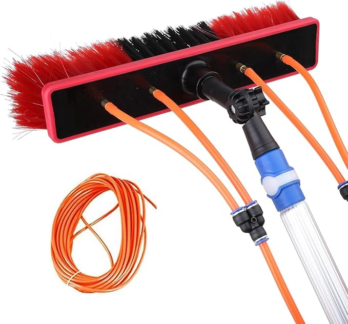 Water Fed Pole Kit Water Fed Brush Water Fed Cleaning System Aluminum Outdoor Window Cleaner with 20M Water Hose Cleaning Tool for Window Glass Solar Panels(39FT/12M)