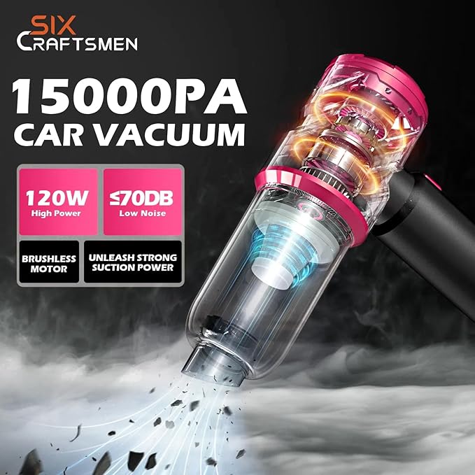 Handheld Car Vacuum with 15000PA Power 4 in 1 Powerful Cordless Vacuum Cleaner &amp Air Duster with 2000mAh Battery Rechargeable Portable Mini Hand Held Vacuum for Car HomeOfficePet Hair（Pink）
