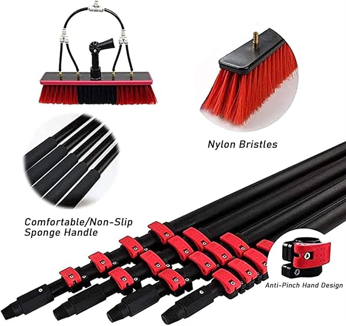 Window Cleaning Brush Water Fed Pole Kit3.6-12M Water Fed Cleaning Brush with Extended HandleCleaning Pole Water Fed Brush Kit with Squeegee Window Cleaner &amp Solar Panel Cleaning System W