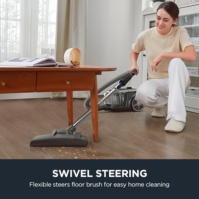 Eureka Bagless Canister Vacuum Cleaner Lightweight Vac for Carpets and Hard Floors Silver with Black NEN180