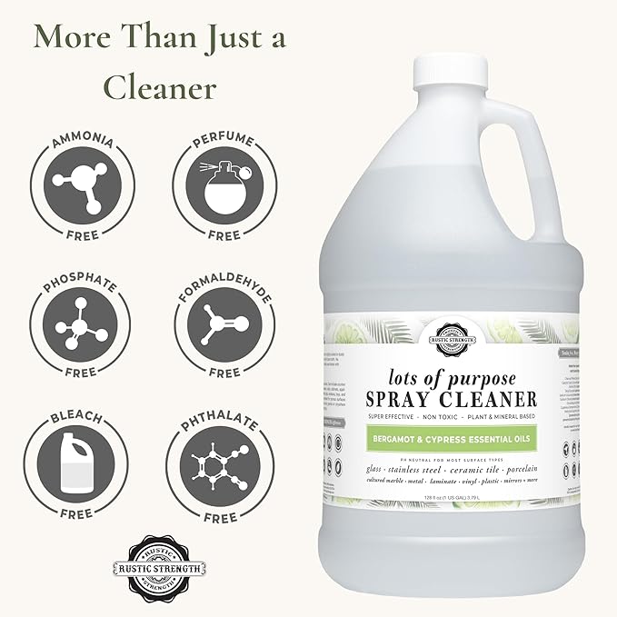 Rustic Strength Lots of Purpose Spray Cleaner Bergamot &amp Cypress Multi-Surface pH Balanced Non-Toxic Biodegradable 1 Gallon Plastic