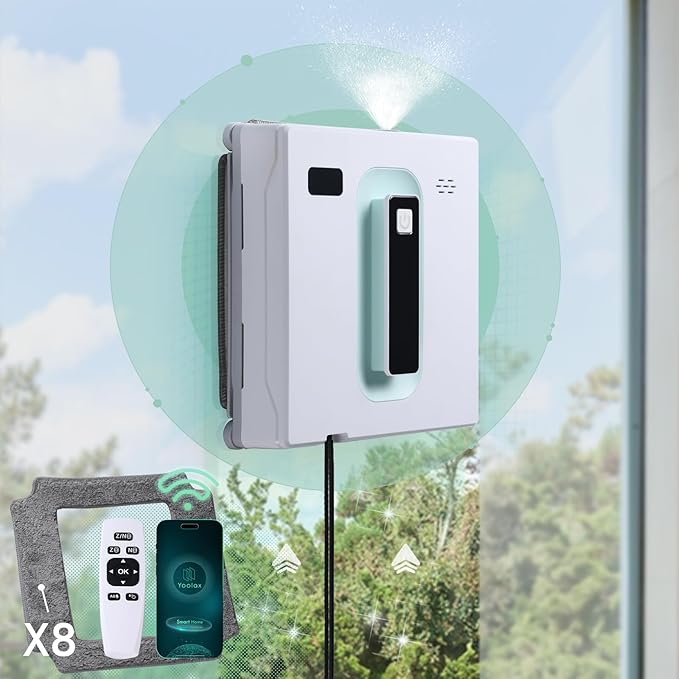 Yoolax Window Cleaning Robot Automatic Window Cleaner Robot with Dual Water Spray 3000Pa Suction Power Robotic Window Cleaner with App &amp Remote Control White