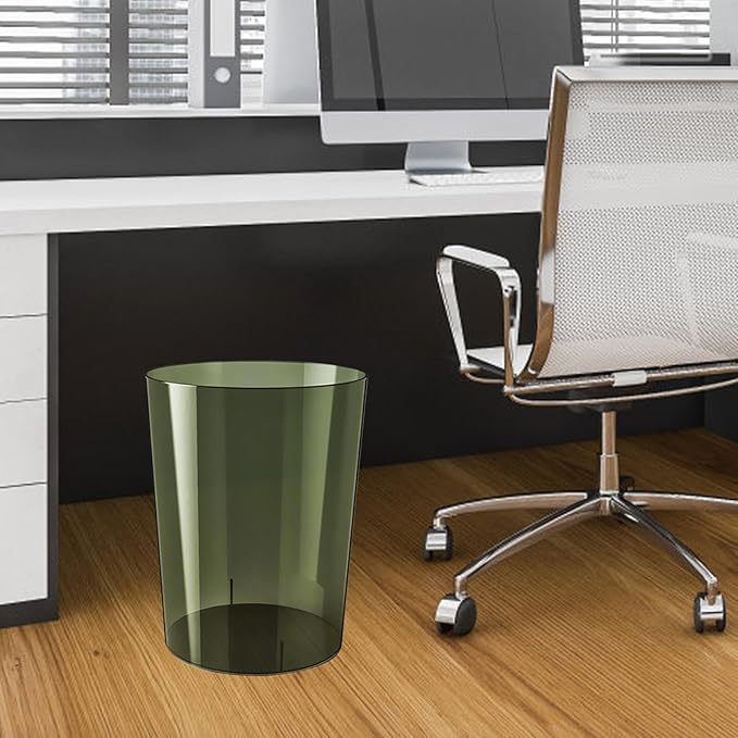 Qianly Wastepaper Basket Dustbin Clear Round Rubbish Bin Trash Can for Kids Room Office Kitchen Dressing Table Home L Green