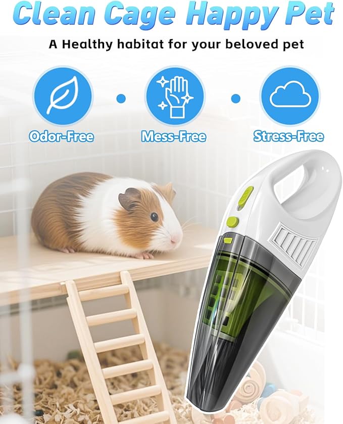 Guinea Pig &amp Rabbit Vacuum Cleaner Poop: Extended Capacity Cordless Cleaner for Pet Cages – Tackle Daily Messes of Guinea Pig Bunny Bird Reptile &amp Other Small Animals - White