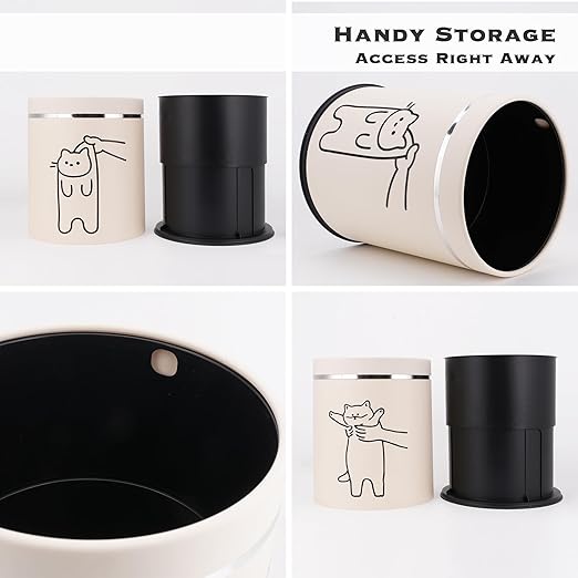 Juju Cat Trash Can - Cat Decor Garbage Can - Small Waste Basket for Bedroom - Garbage Bin Trashcan - Wastebasket Dustbin Trash Cans - 3.3 Gallon / 12.5 Liter (Hey)