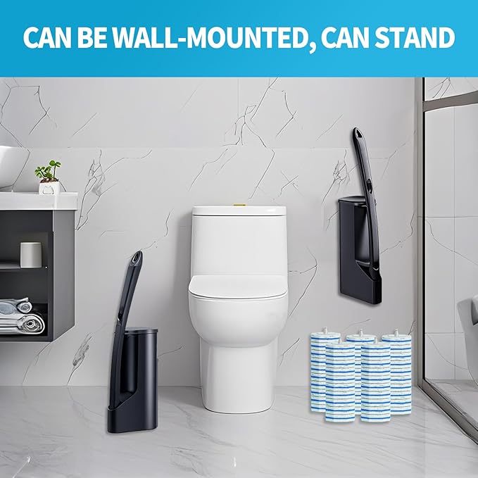 Disposable Toilet Brush with 50 Wand Cleaner Refills PadsWall Mounted Toilet Bowl Holder SetToilet Cleaning System Starter KitBathroom Cleaning System for Sink Bathtub Wash Basin