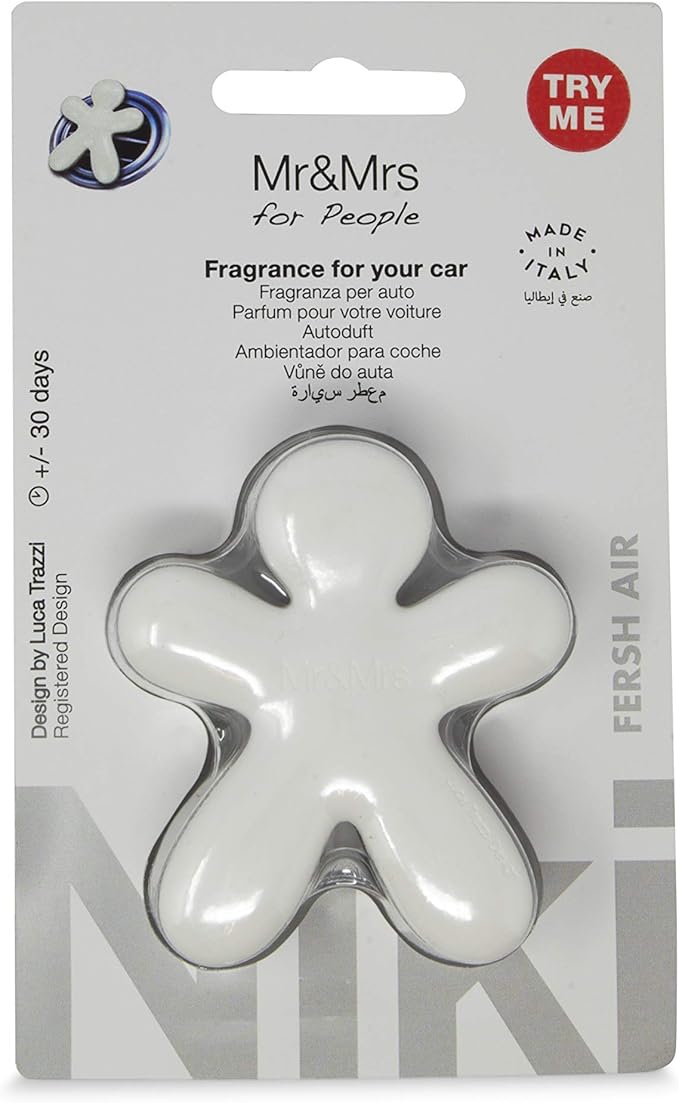 Mr &amp Mrs for People Car Air Freshener with Refill Niki Blister Air Vent Clip (White-Fresh Air)