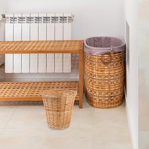Alipis Wicker Trash Can Woven Basket Home Wastebasket Natural Rattan Pastoral Style Household Garbage Bin for Bedroom and Office Use
