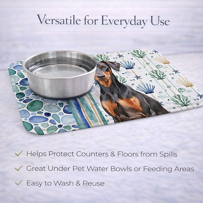Caroline's Treasures German Pinscher Coastal Sea Glass Dish Drying Mat Absorbent Dish Drying Mat Pad for Kitchen Counter Dish Drainer Mat for Countertop 14 x 21 Multicolor