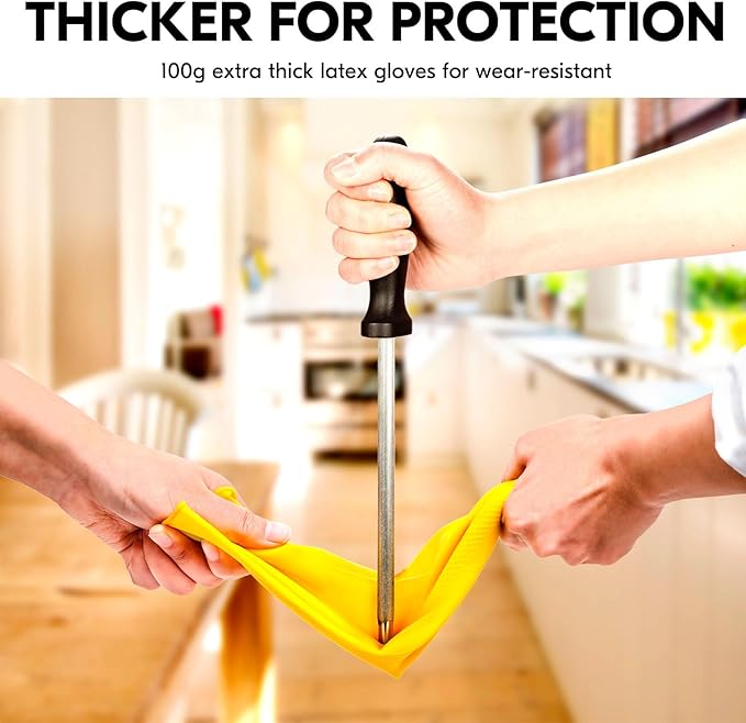 Vgo... 5-Pairs Reusable Household Gloves Rubber Dishwashing gloves Extra Thickness Long Sleeves Kitchen Cleaning Working Painting Gardening Pet Care (Size L Yellow HH4601)
