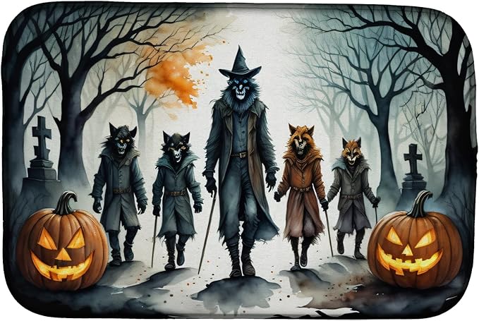 Caroline's Treasures DAC2280DDM Werewolves Spooky Halloween Dish Drying Mat Absorbent Dish Drying Mat Pad for Kitchen Counter Dish Drainer Mat for Countertop 14 x 21 Multicolor