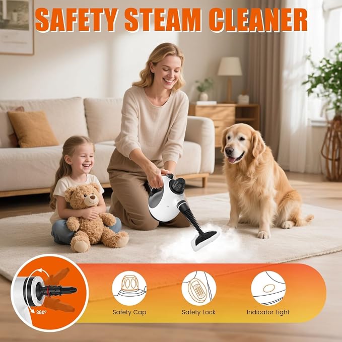 Handheld Steam Cleaner for Home - Pressurized Handheld Steamer for Cleaning with High Pressure Chemical-Free Multi-Purpose Portable Deep Steam Cleaner for Cleaning Windows Couch(White)