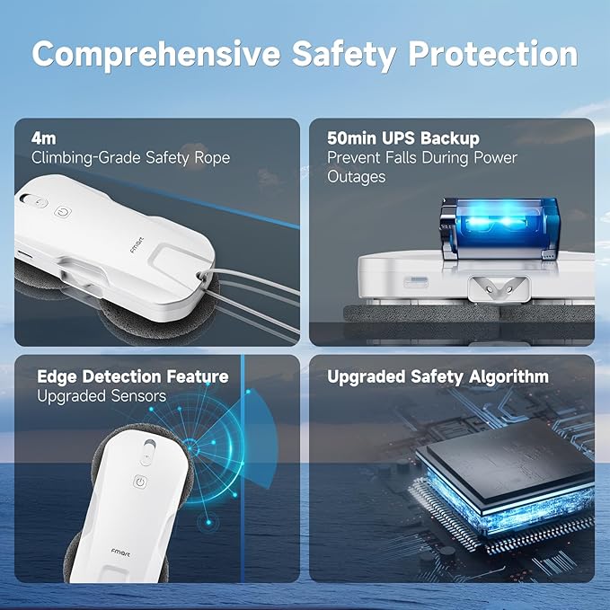 FMART T11 Window Cleaning Robot Auto 4-Way Water Spray 5300Pa Strong Suction High-Speed Cleaning &lt60dB Ultra-Quiet 60mm Slim Window Robot Smart Navigation Anti-Drop &amp 50min UPS Protectio