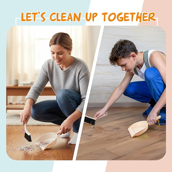 Sliner 18 Pack Mini Dustpan and Brush Set Plastic Dust Pans with Brush Small Broom and Dustpan Set Mini Broom Dust Pan for Home Office Kitchen Table Desktop Floor Cleaning Supplies(Blue PinkBeige)