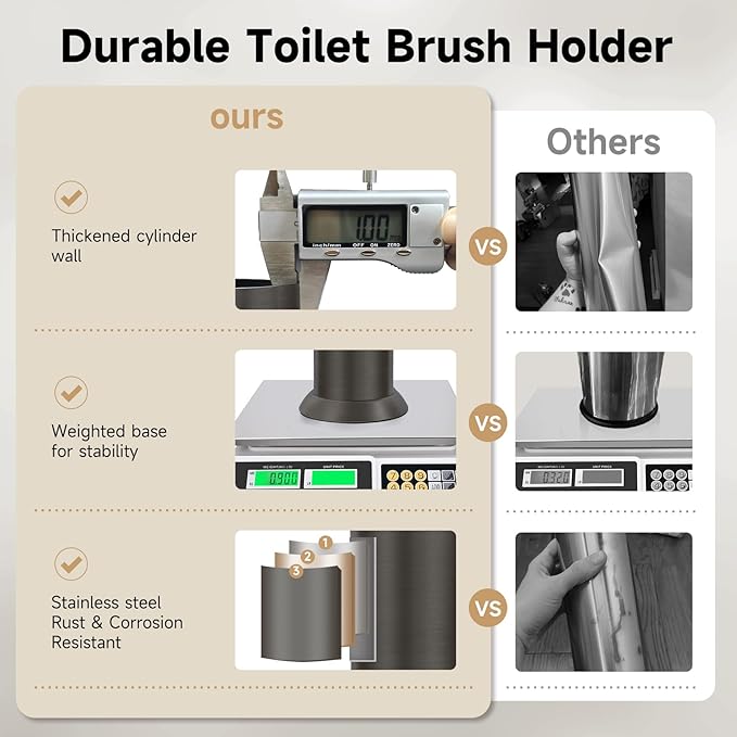 Pewter Toilet Brush and HolderExtra Long Handled Toilet Brush for BathroomStainless Steel Heavy Duty Toilet Bowl BrushDeep Cleaning Modern Toilet Cleaner Brush -Space Saving Covered Brush