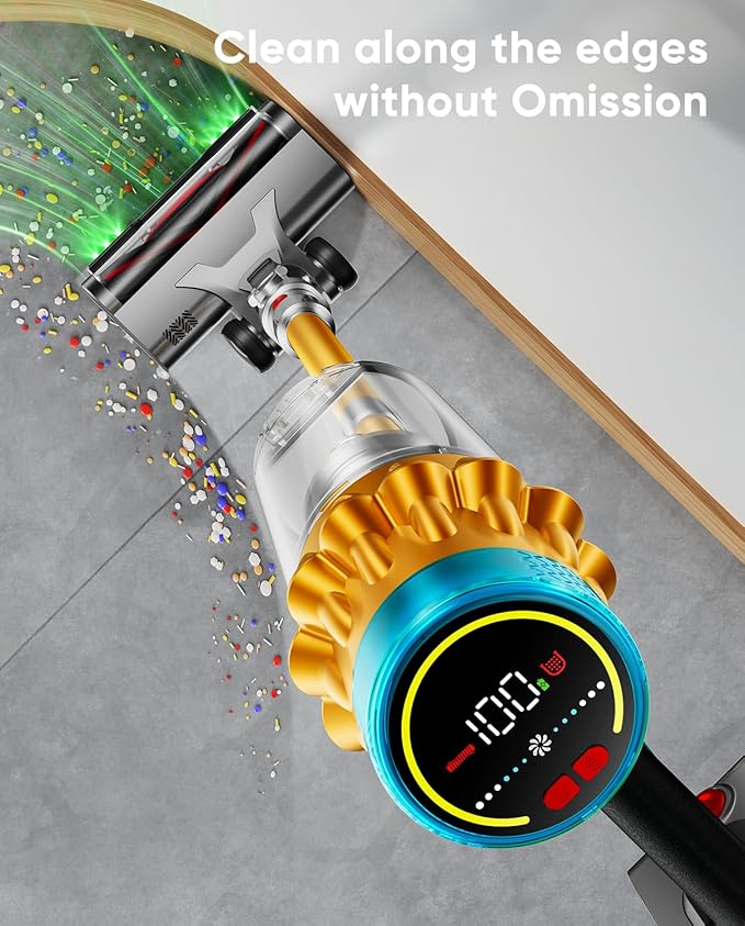 Cordless Vacuum Cleaner 650W/55KPA/70 Mins Vacuum Cleaners for Home with Self-Standing Anti-Tangle Brush Smart Display and 1.8L Cup Cordless Stick Vacuum Cleaner for Pet Hair/Carpets