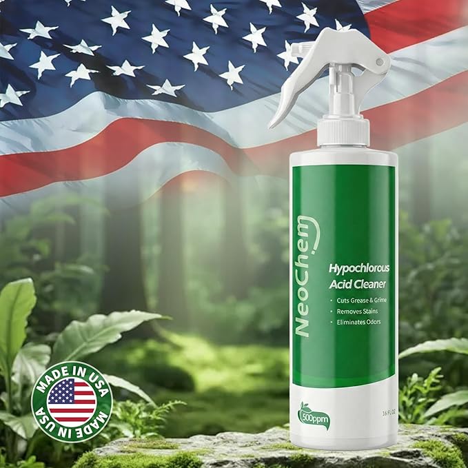 Hypochlorous Acid Spray For Cleaning 500ppm Hypochlorous AcidCuts Grease Removes Stains Eliminates Odors - No Rinse No Harsh Fumes Biodegradable (16oz*8)