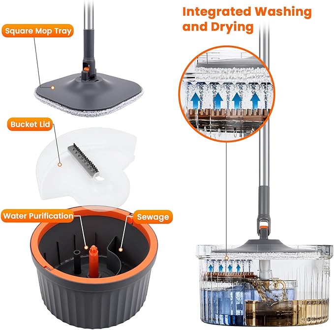 Chabatree Mop and Bucket SetSpin Mop and Bucket Set with Separate Dirty and Clean Water12 Replaceable Mop PadsDeep-Cleaning Mops for Floors Versatile Mops for Walls