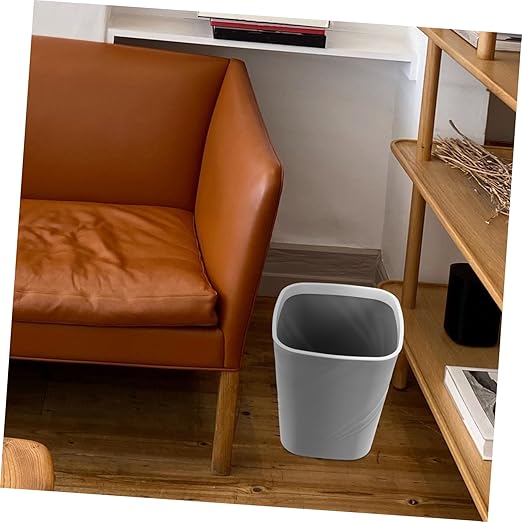 Large Capacity Plastic Trash Can with Press Ring for Bathroom Bedroom Kitchen Office Space-Saving Grey Wastebasket for Home and Commercial Use