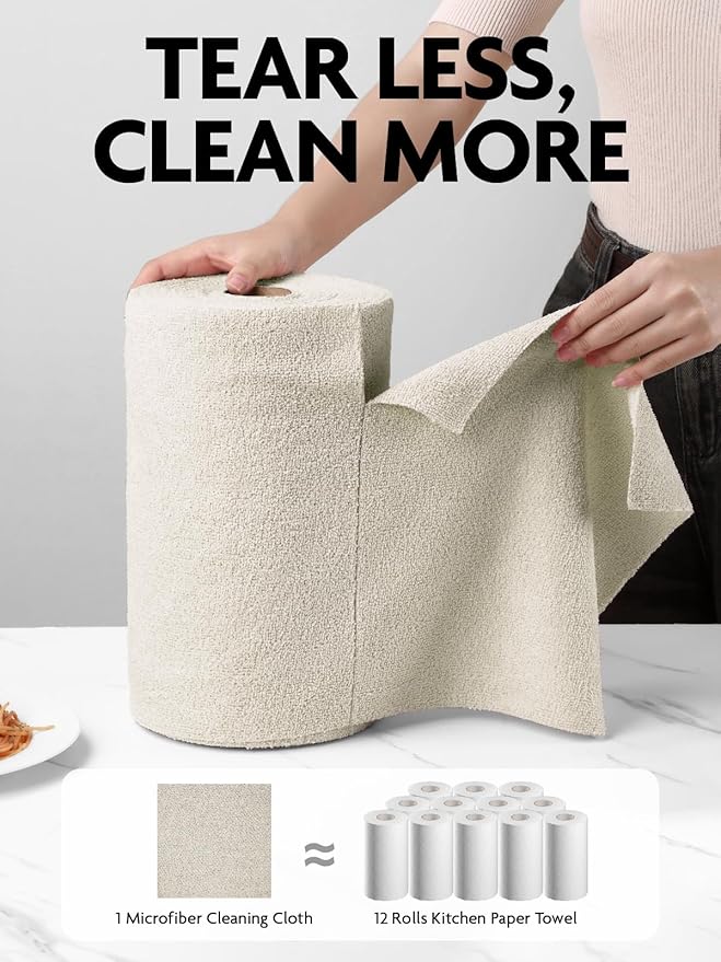 Fantasticlean Microfiber Cleaning Cloth Roll -75 Pack Tear Away Microfiber Towels 12 x 12 Reusable Washable Scratch Free Ultra Absorbent Dishcloth for All-Around Cleaning Supplies (Cool Grey)
